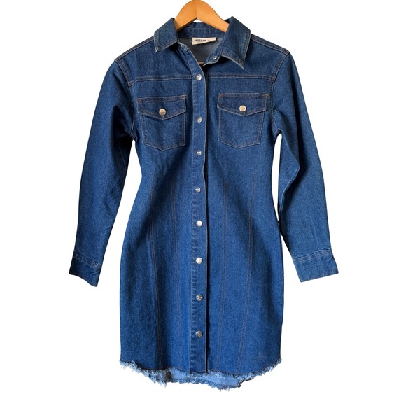 Jolie & Joy Jeans Dresses & Skirts - Jolie & Joy Denim Shirt Dress Snap Front Raw Hem Small Blue Western Mini